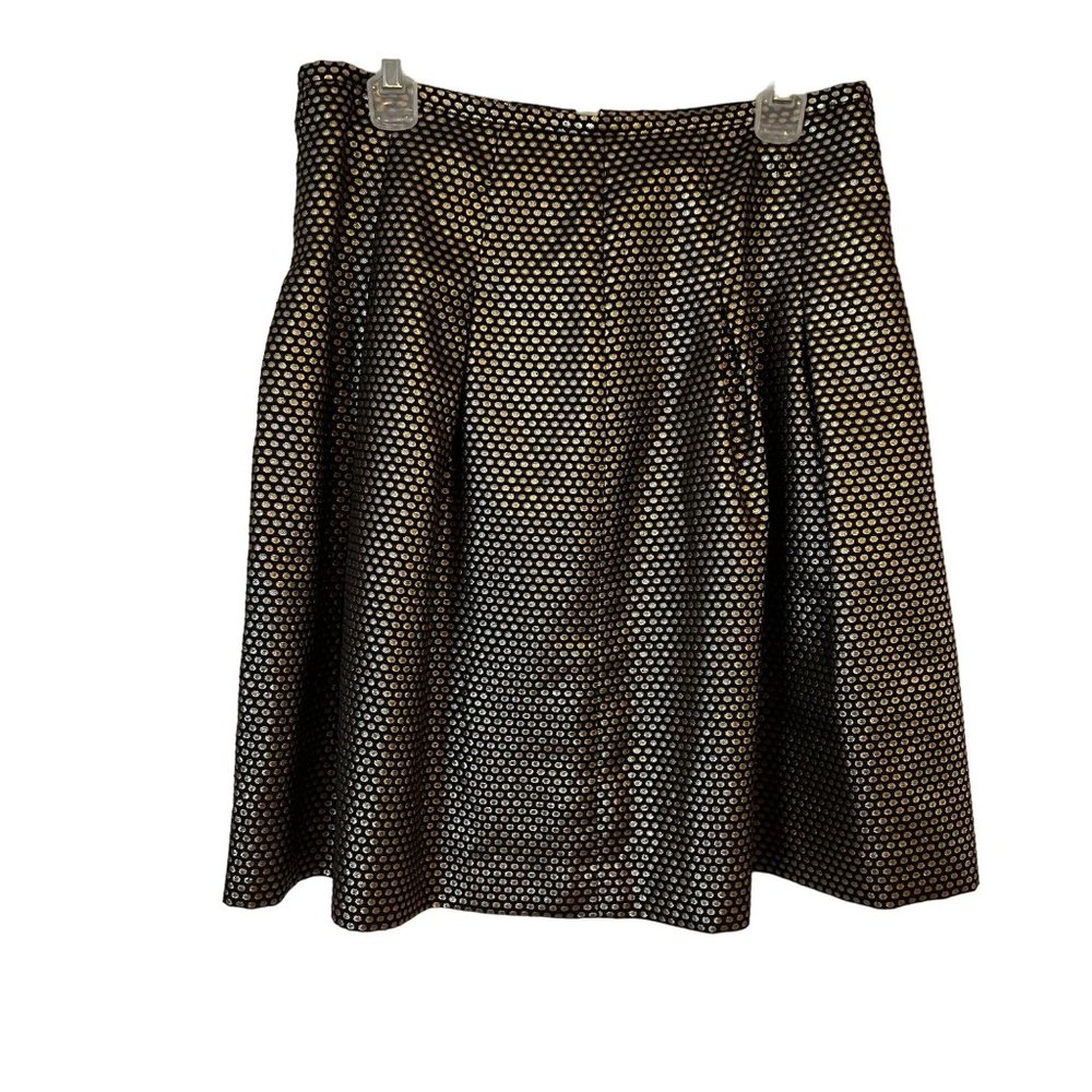 Nine West Skirt A Line Pleaded Black Gold Metallic Lined Dressy Flowey Womens